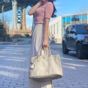 Prada large saffiano lux tote grey/gray